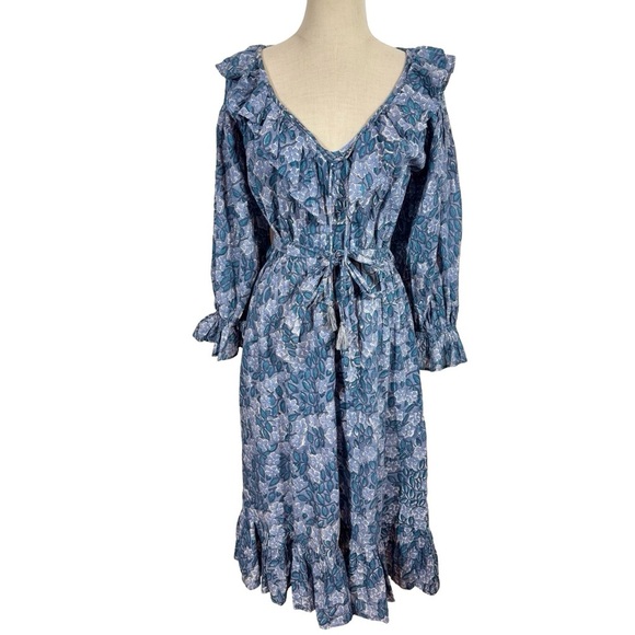Mille Resort & Travel June Ruffle Midi Dress in Blue Pansy - Picture 2 of 12